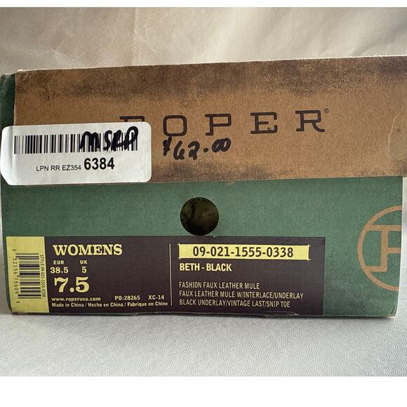 Roper Beth Mules Women's 7.5 Snip Toe Inlay Accents Black Slip On Heels - Picture 10 of 10